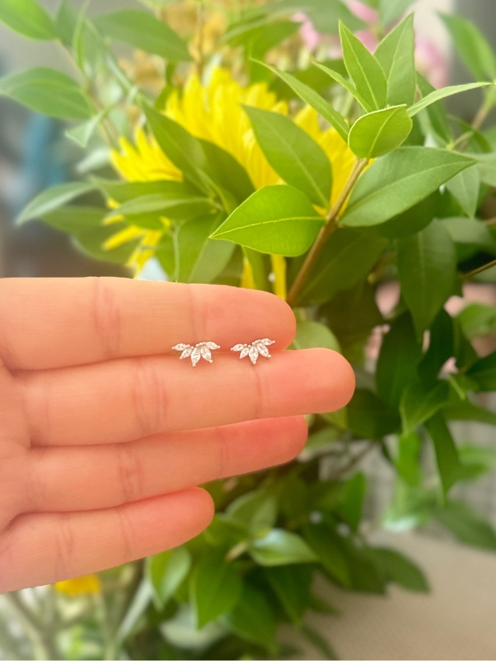 Sterling Silver CZ Piercing Stud (Leaf / Cluster Design)